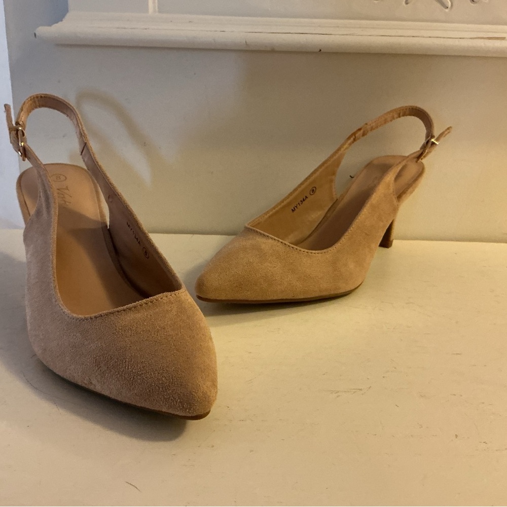 Vostey Nude Suede Slingback heels